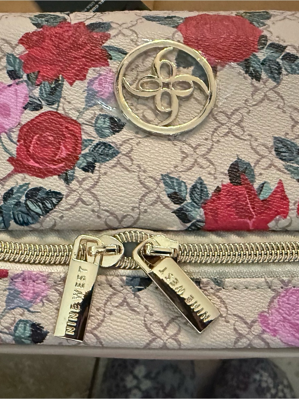 Nine West Floral Zip Pouch - Pink Red Cream